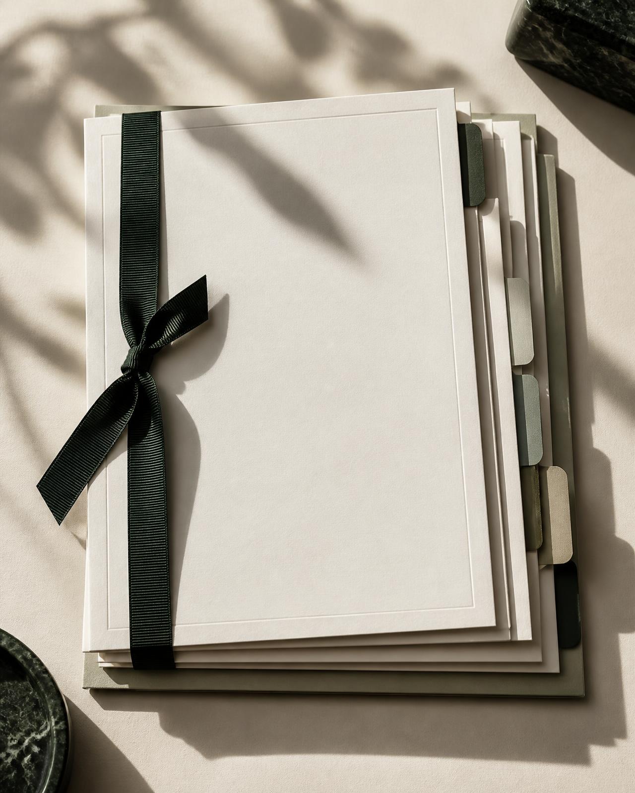 A tabbed, ribbon-tied stack of prepared SBA loan documents